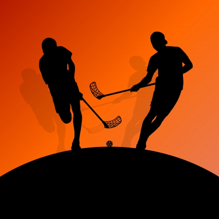 Floor ball players active sport silhouettes のイラスト素材