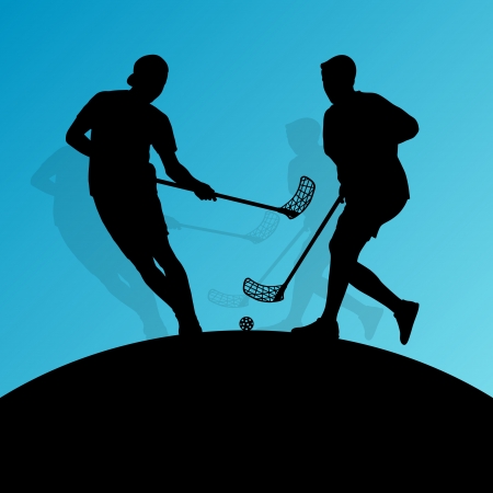 Floor ball players active sport silhouettes のイラスト素材