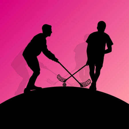 Floor ball players active sport silhouettesのイラスト素材