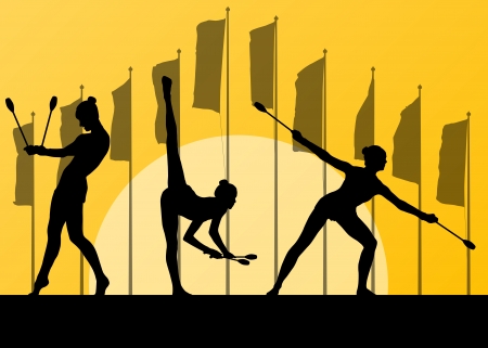 Rhythmic gymnastics woman with clubsのイラスト素材