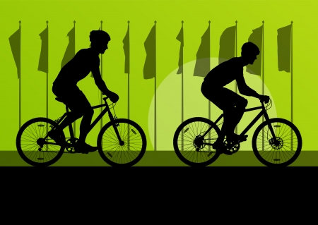 Sport road bike riders and bicycles detailed silhouettesのイラスト素材