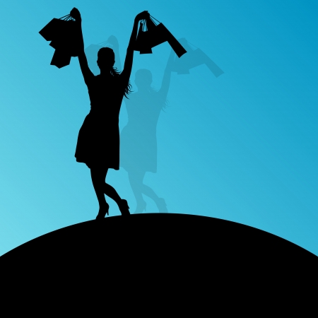 Active woman with shopping bags silhouette  のイラスト素材