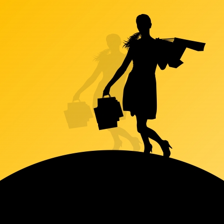 Active woman with shopping bags silhouette のイラスト素材