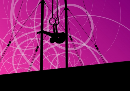 Active and strong children in gymnastics rings sport silhouetteのイラスト素材