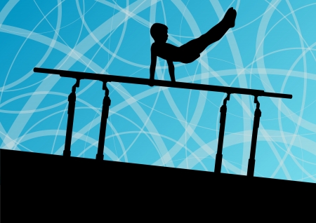 Active children sport silhouette on parallel bars  のイラスト素材