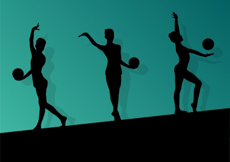 Active young girl gymnasts silhouettes with acrobatics ball  のイラスト素材
