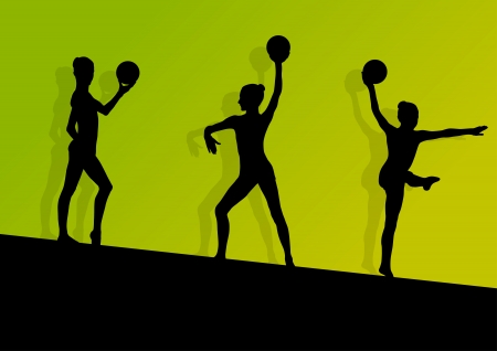 Active young girl gymnasts silhouettes in acrobatics ball  のイラスト素材