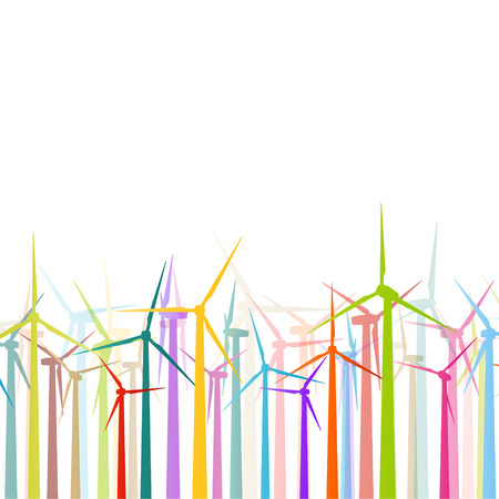 Colorful wind electricity generators and windmills  のイラスト素材