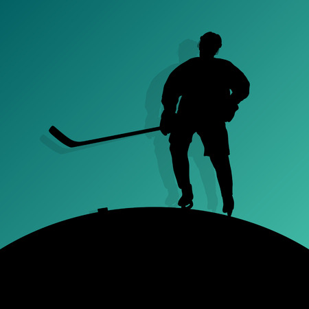 Active young man ice hockey sport silhouette skating in winter sports abstract background illustration vectorのイラスト素材