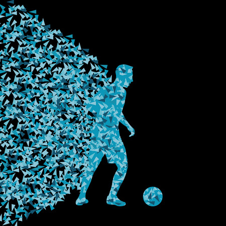 Soccer player winner vector background concept isolated on black made of triangular fragments explosion for posterのイラスト素材