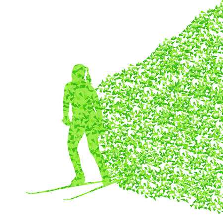 Skiing woman silhouette vector background concept made of fragments for posterのイラスト素材