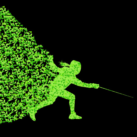Fencing players active sports silhouette background illustration vector concept made of triangular fragments explosion for posterのイラスト素材