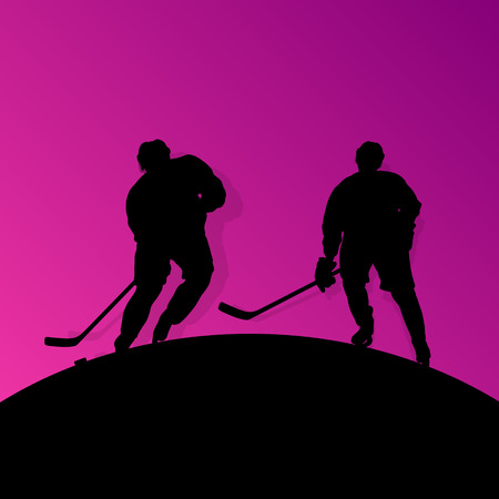 Active young man ice hockey sport silhouette skating in winter sports abstract background illustration vectorのイラスト素材
