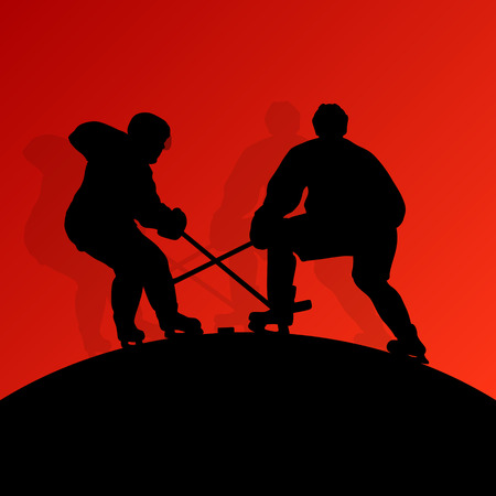 Active young man ice hockey sport silhouette skating in winter sports abstract background illustration vectorのイラスト素材