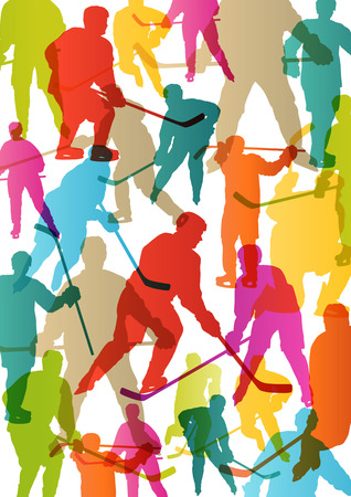 Active young men ice hockey sport silhouettes skating in winter sports abstract background illustration vectorのイラスト素材