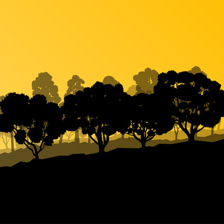 Forest trees silhouettes natural wild landscape detailed illustration background vectorのイラスト素材