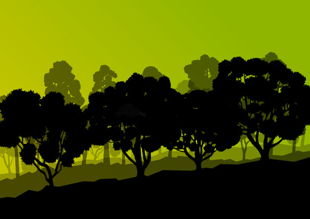 Forest trees silhouettes natural wild landscape detailed illustration background vectorのイラスト素材