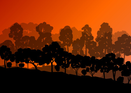 Forest trees silhouettes natural wild landscape detailed illustration background vectorのイラスト素材