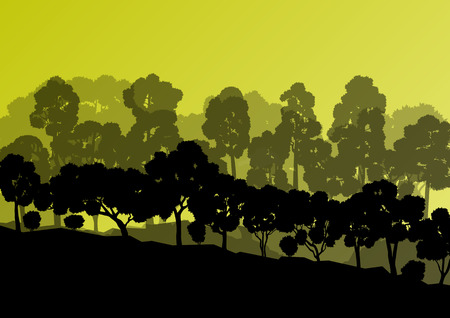 Forest trees silhouettes natural wild landscape detailed illustration background vectorのイラスト素材