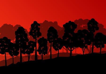 Forest trees silhouettes natural wild landscape detailed illustration background vectorのイラスト素材