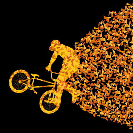 Freestyle extreme cyclist silhouette sport abstract vector background concept made of triangular fragments explosion for posterのイラスト素材