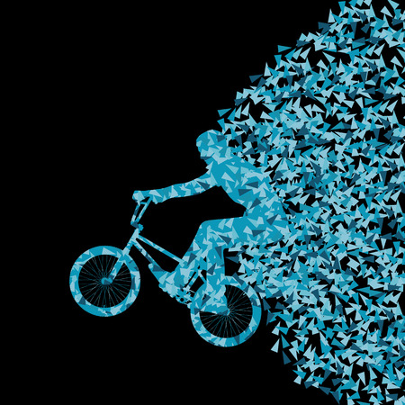 Freestyle extreme cyclist silhouette sport abstract vector background concept made of triangular fragments explosion for posterのイラスト素材