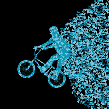 Freestyle extreme cyclist silhouette sport abstract vector background concept made of triangular fragments explosion for posterのイラスト素材