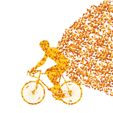 Colorful sport road bike rider bicycle silhouette background illustration vector concept made of triangular fragments explosionのイラスト素材