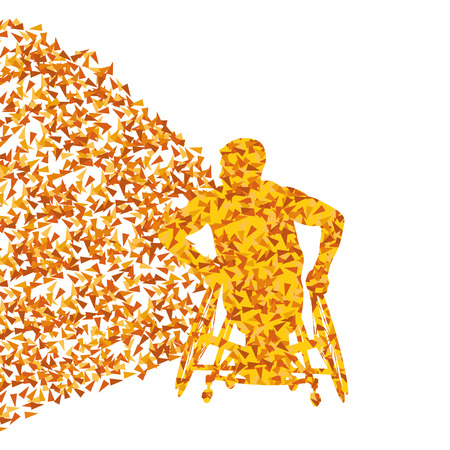 Man in wheelchair, disabled person vector abstract background concept made of triangular fragments explosion for posterのイラスト素材