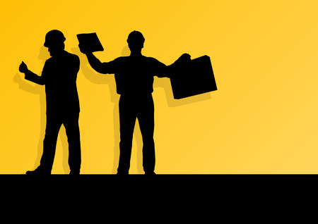 Construction engineers in safety helmets in industrial concept vector background illustration for posterのイラスト素材