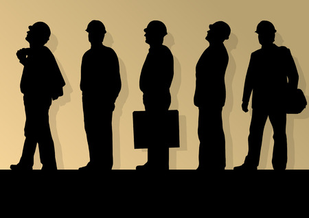 Construction engineers in safety helmets in industrial concept vector background illustration for posterのイラスト素材