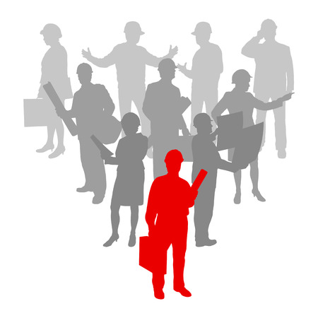 Engineer women and men people detailed construction site worker silhouettes illustration vector background company team conceptのイラスト素材