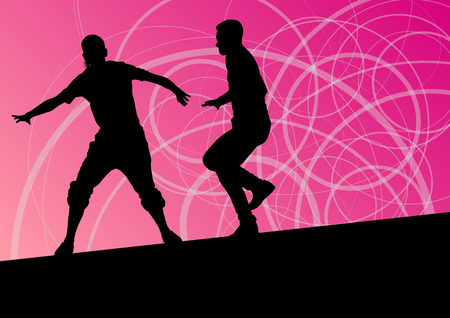 Active young man and woman street break dancers silhouettes in abstract line background illustration vectorのイラスト素材
