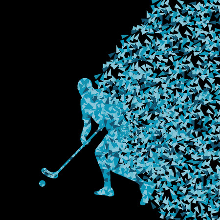 Floorball player silhouette sport vector background concept made of triangular fragments explosion for posterのイラスト素材