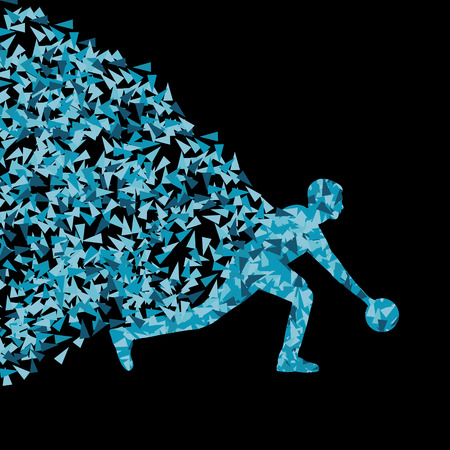 Bowling player silhouette sport vector background concept made of triangular fragments explosion for posterのイラスト素材
