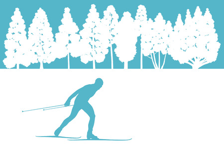 Skier in winter forest vector background abstract concept for posterのイラスト素材