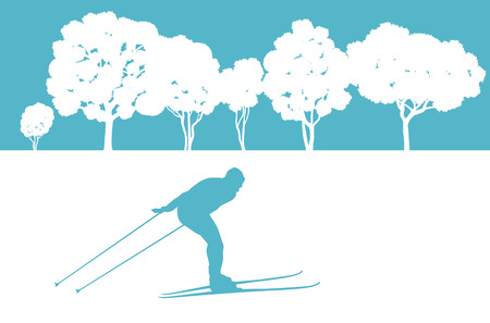 Skier in winter forest vector background abstract concept for posterのイラスト素材