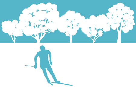 Skier in winter forest vector background abstract concept for posterのイラスト素材