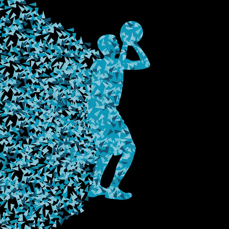 Basketball player winner vector background concept isolated on black made of triangular fragments explosion for posterのイラスト素材