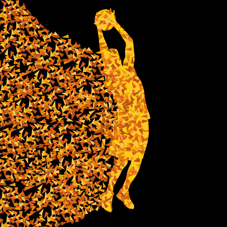 Basketball player winner vector background concept isolated on black made of triangular fragments explosion for posterのイラスト素材