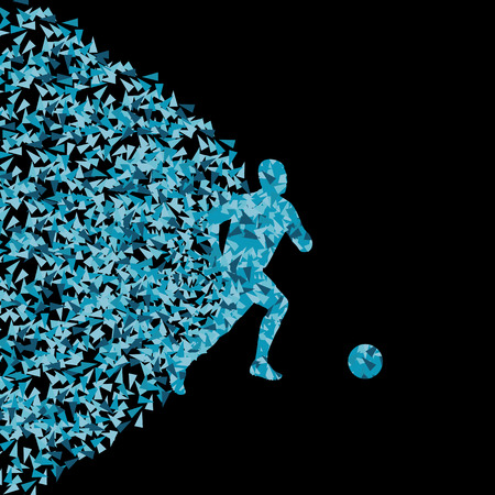 Soccer player winner vector background concept isolated on black made of triangular fragments explosion for posterのイラスト素材