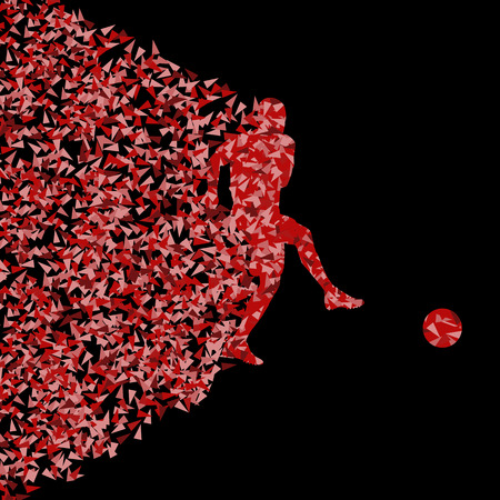 Soccer player winner vector background concept isolated on black made of triangular fragments explosion for posterのイラスト素材