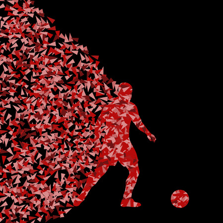 Soccer player winner vector background concept isolated on black made of triangular fragments explosion for posterのイラスト素材
