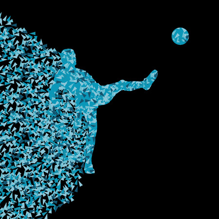Soccer player winner vector background concept isolated on black made of triangular fragments explosion for posterのイラスト素材