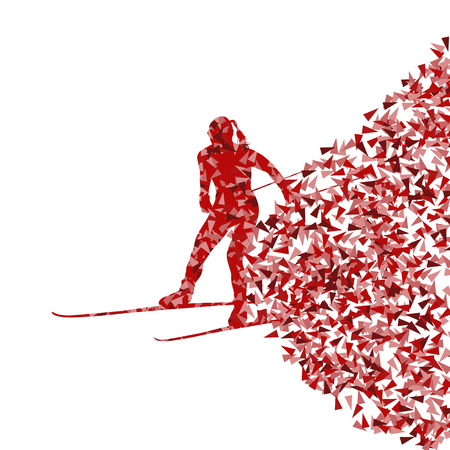 Skiing woman silhouette vector background concept made of fragments for posterのイラスト素材