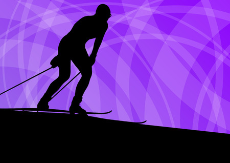 Active young woman girl skiing sport silhouette in winter ice and snow abstract background illustration vectorのイラスト素材