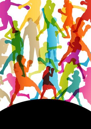 Boxing active young men box sport silhouettes vector abstract background illustrationのイラスト素材