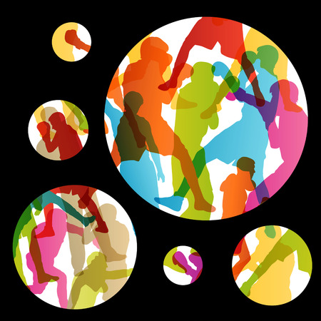 Boxing active young men box sport silhouettes vector abstract background illustrationのイラスト素材