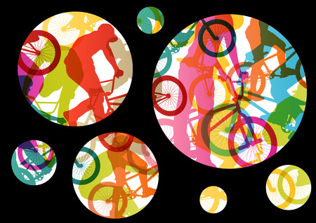Extreme cyclists bicycle riders active children sport silhouettes vector abstract background illustrationのイラスト素材