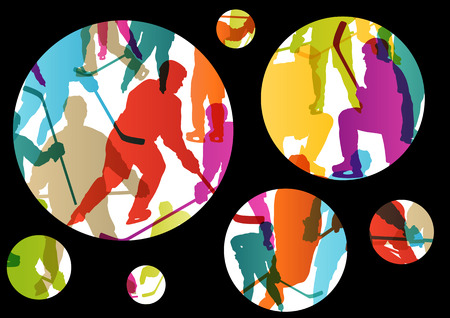 Active young men ice hockey sport silhouettes skating in winter sports abstract background illustration vectorのイラスト素材